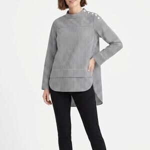 J. Crew Women's Funnelneck Striped Shirt Sz 0 Black & White High Low Long Sleeve